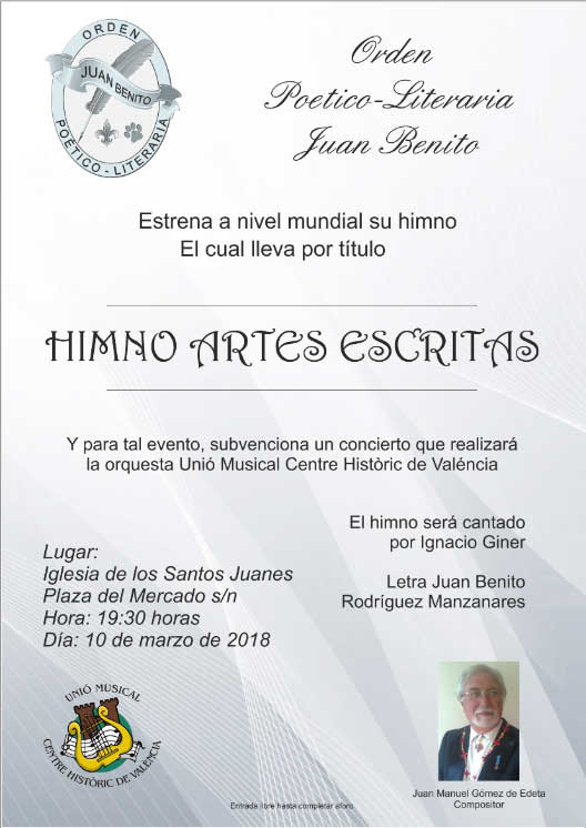 Cartel anunciador del estreno del himno de nuestra Orden