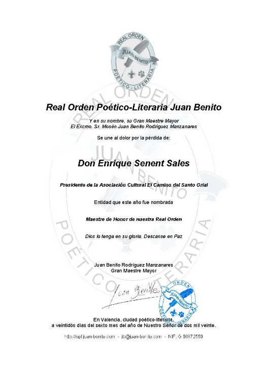 Pésame por don Enrique Senent Sales